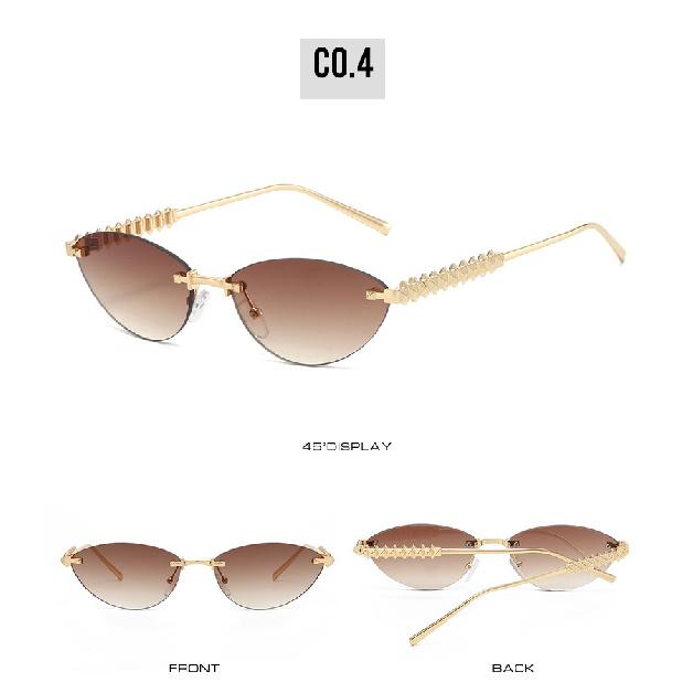 Cat-eye Sunglasses, Metal Frameless Design, Unisex, Suitable for Outdoor Wear and Fashion Shows, with Rivet Detailing On the Arms