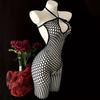 Mono de mujer con cuello halter, abertura en la espalda, sin mangas, ajustado, de rejilla, con entrepierna abierta, transparente, seductor, para dormitorio, luna de miel