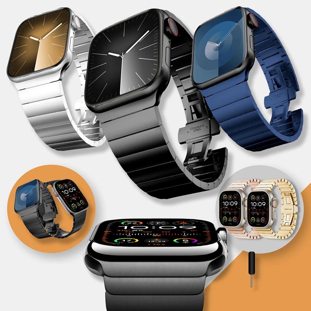 Metal Link Bracelet for Apple Watch Band 45mm 49mm 44mm 41mm 42mm 46mm Stainless Steel Belt iWatch Ultra 11 10 9 8 7 6 SE Strap
