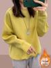Women's Fleece-Lined Thickened Hoodie Pullover - Autumn/Winter 2025, Loose Fit, Age-Reducing, Plus Size, Round Neck Sweater