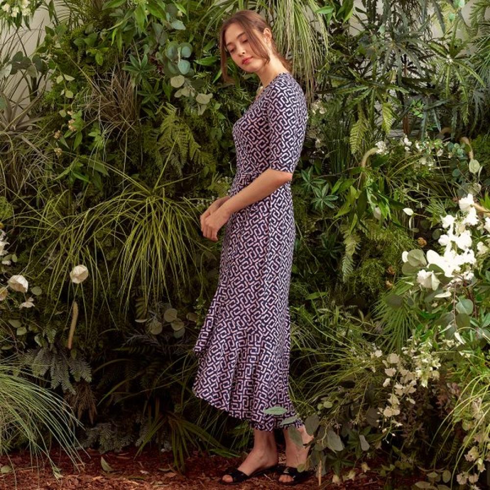 Lipbbam Creora Vivienne 3 4 Sleeve Frill Wrap Dress Ldm42lj01