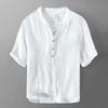 Men's Retro Linen Leisure Solid Color Short-Sleeved Top, Raw Linen V-neck Slightly Wrinkled T-shirt, Original Ecology