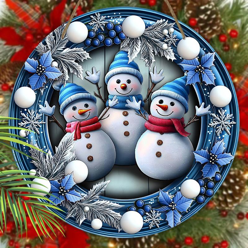 Adorable Snowman Wooden Christmas Sign, Cute Winter Wonderland Round Sign for Front Door Wall Hanging Decor, Ideal Christmas Ornament