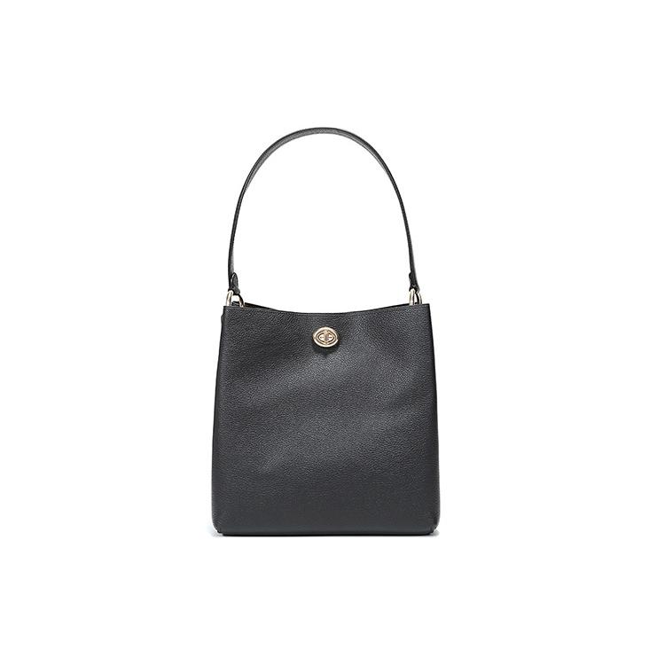 New COACH Charlie Leather Bucket Bag, Shoulder Bag, Crossbody Bag, Handbag Medium Size Women's Black 55200-GDBLK