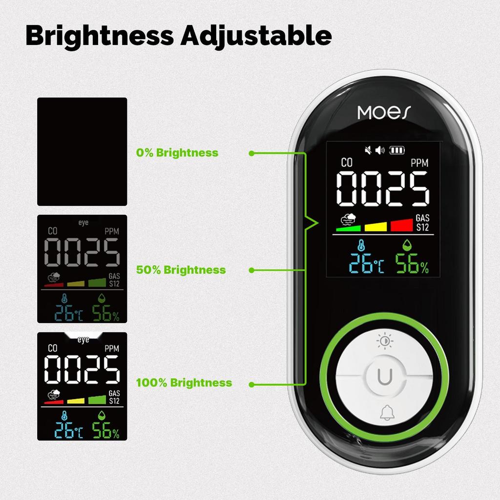 Home & RV CO Detector with Temperature, Humidity, Smoke, and Gas Monitoring