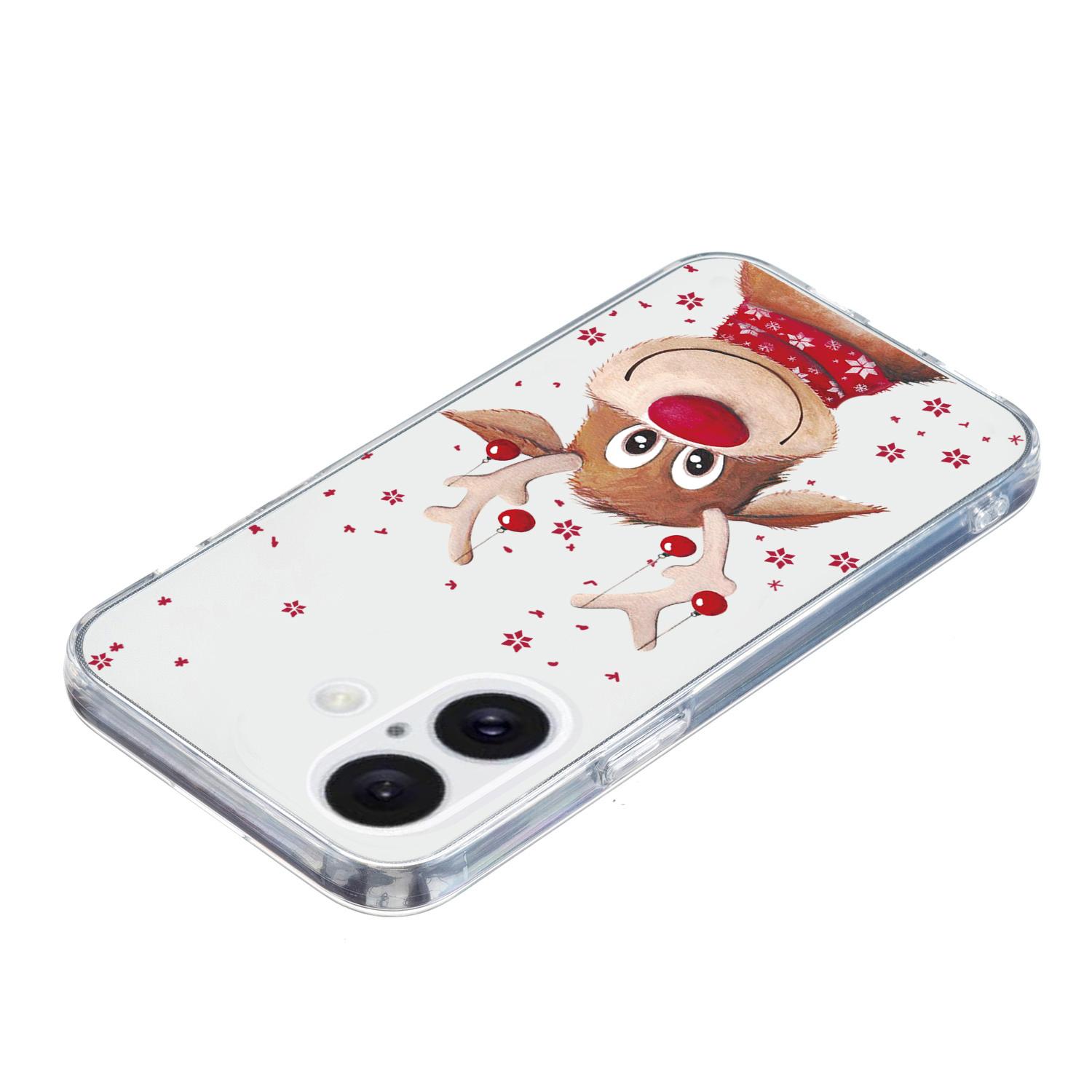 

For iPhone 16 Case Christmas Pattern Print Soft TPU Phone Protector Deer