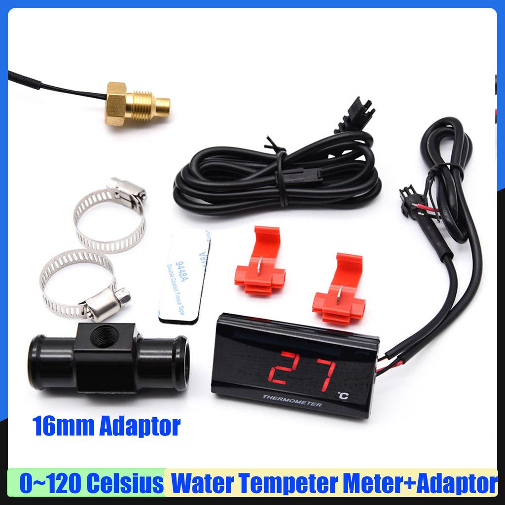 Motorcycle Instrument 0~120 Celsius Water Temperature Gauge with Water Temp Joint Pipe Sensor 16-22mm Motor Dashboard 12V