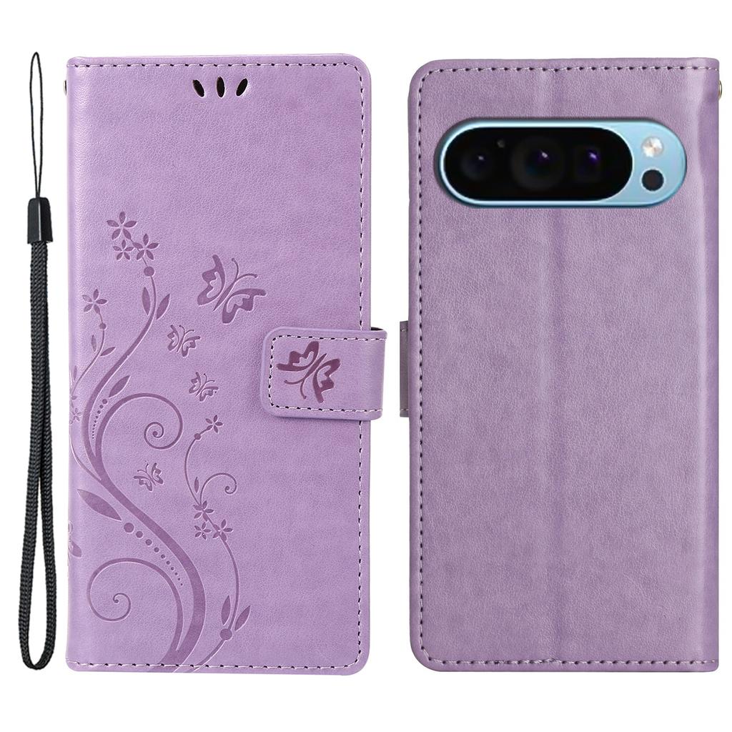 For Google Pixel 9 Pro XL Cell Phone Case Butterfly Imprinted Anti-Scratch Leather Wallet Cover