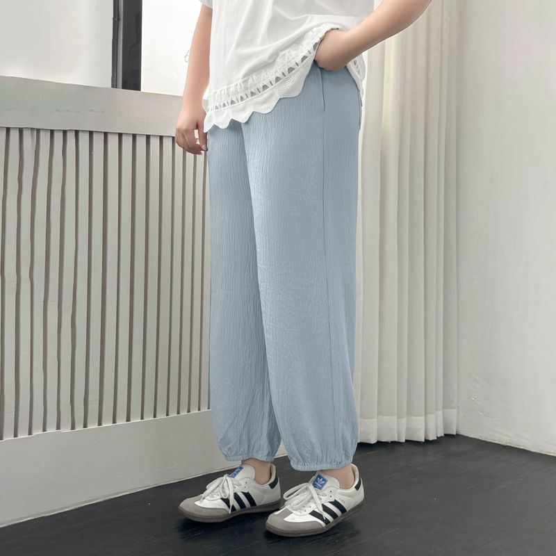 Plus Size Women's Clothing [Cool Fiber Smooth Skin Pants] Texture Summer Easiest for Match Casual Ankle Length Ankle-Tied Cool Pants