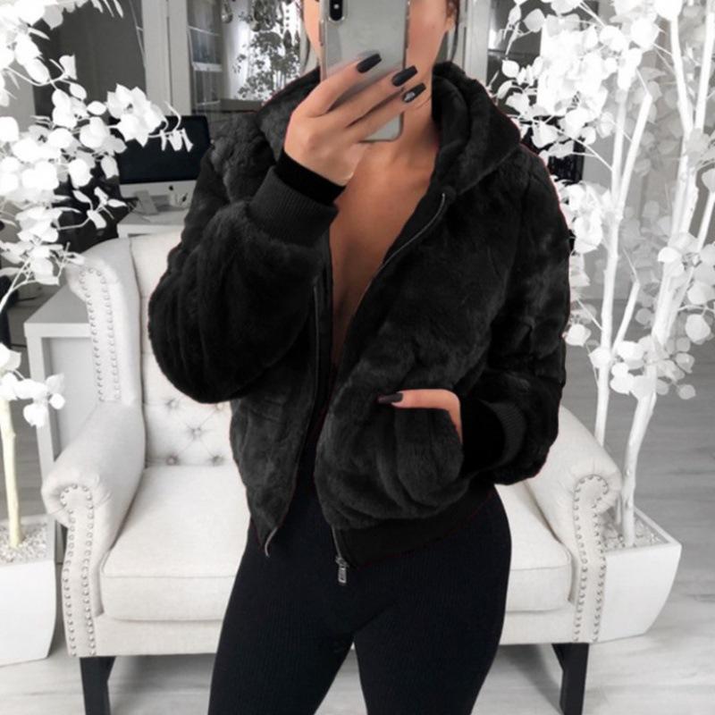 Women's Autumn and Winter Hooded Plush Jacket
