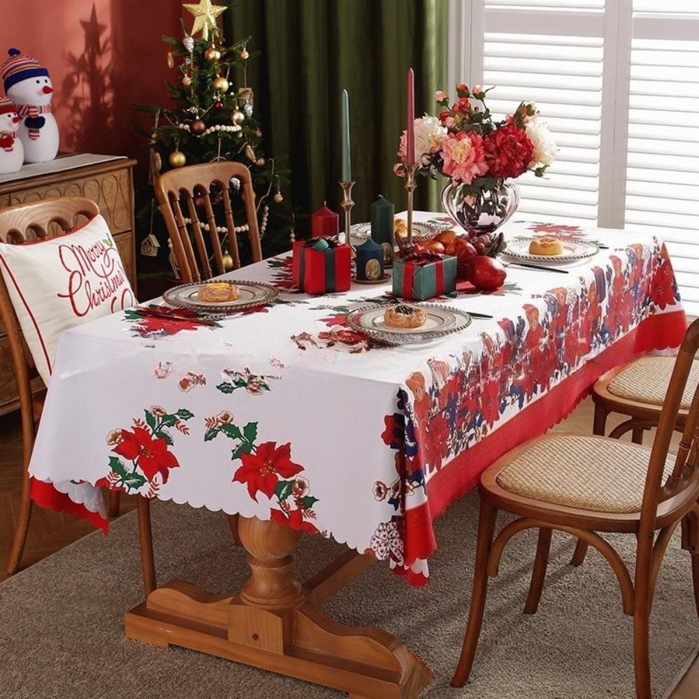 Christmas Tablecloth Waterproof Printed Fabric Holiday Dining Table Cover for Festive Decor