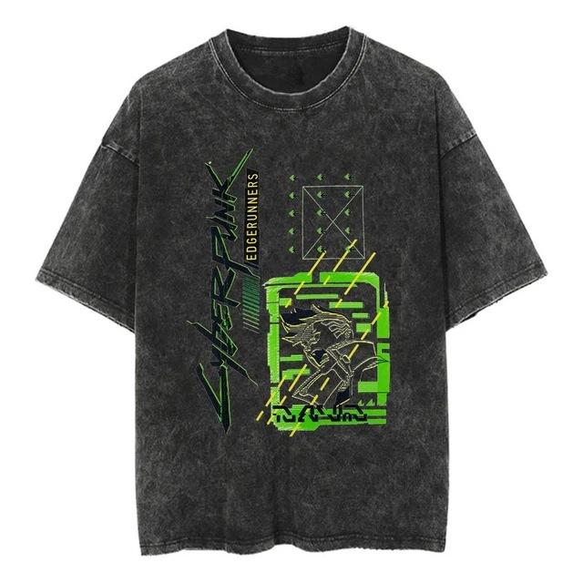 Yk Vintage Washed T-Shirt T-Shirt Lucy Cotton Street Casual Short Sleeve T-Shirt Game Cyberpunk Harajuku M