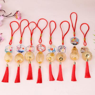 Chinese New Year Decoration Mini Golden Hollow Lantern Ornament Lucky Hanging Tassel Pendant for Fortune Wealth Success Home Kitchen Bonsai Tree Car