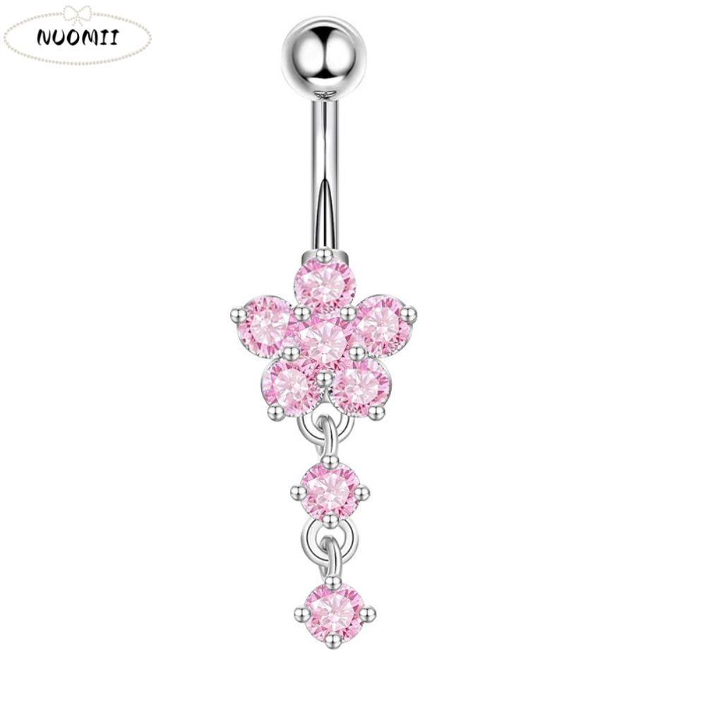 Stainless Steel Zircon Navel Ring Colorful Piercing Flower Pendants Belly Button Ring Punk Rhinestone Body Piercing Jewelry