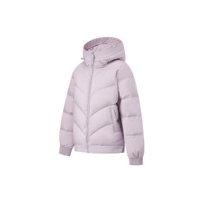 Li Ning Fitness Series Solid Color Water Resistant Anti Static Loose Fit Hooded Down Jacket Women Outerwear Silk-Purple AYMT094-2