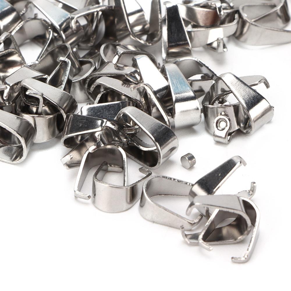 

500pcs Silver Pendant Connectors Stainless Steel Bail Clasp Jewelry Tools Pinch Clips Accessories