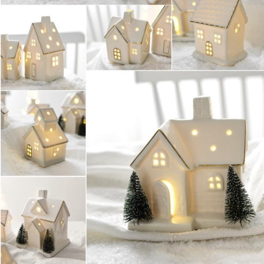 Ceramic Christmas Village Houses White House Figurines New Porcelain Village House Winter Decor