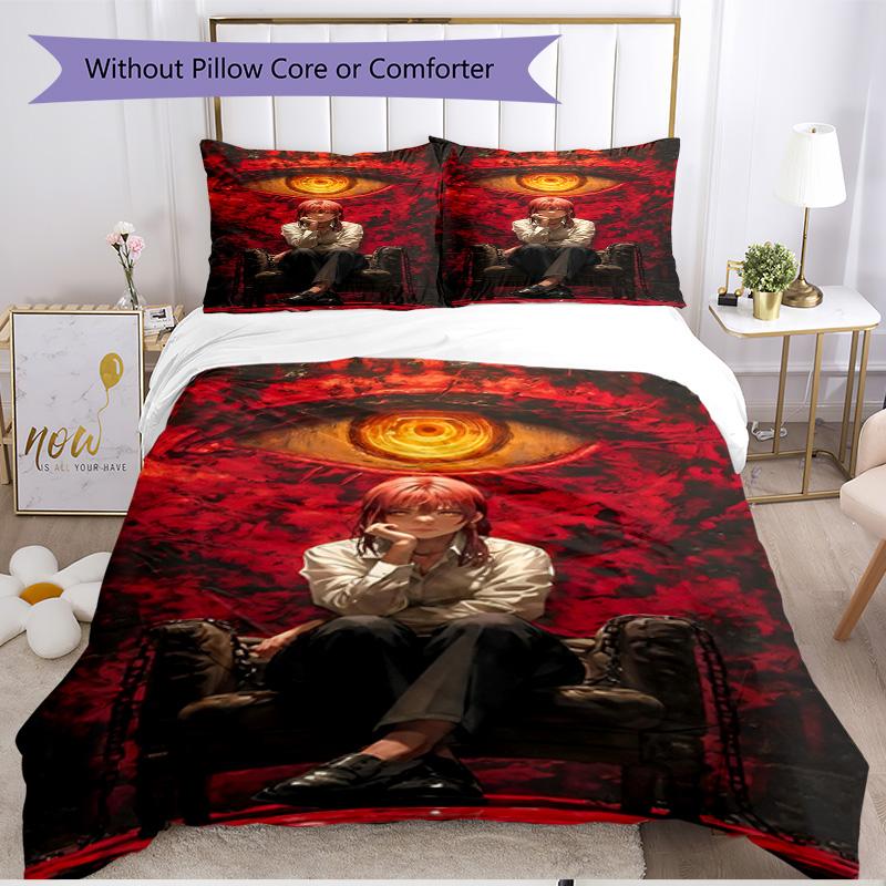 3pcs Duvet Cover Set (1*Duvet Cover + 2*Pillowcase, Without Core), Makima Chainsaw Man Print Soft All‑Season Bedding Set, Home Bedroom Decor Gift
