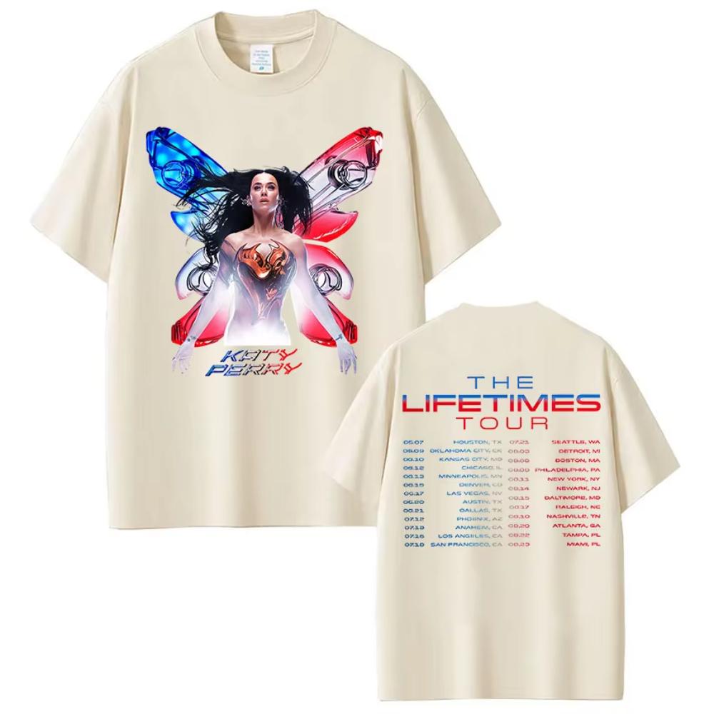 Singer Katy Perry The Lifetimes Tour 2025 New T Shirt Mens Women Clothing Loose Aesthetic Tshirt Casual Oversized Cotton Tshirt