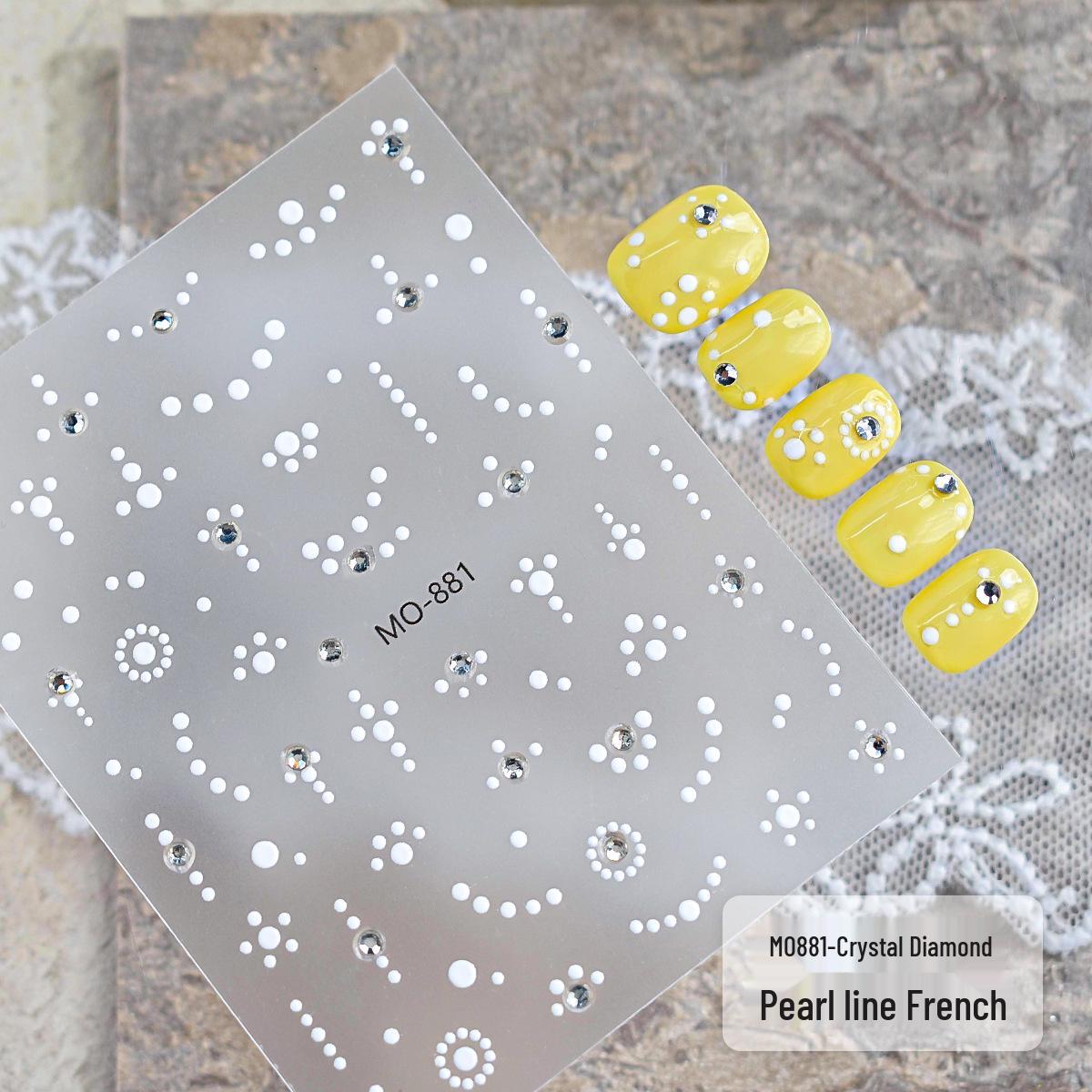 Elegant Pearl Line French Manicure Stickers with Rhinestones