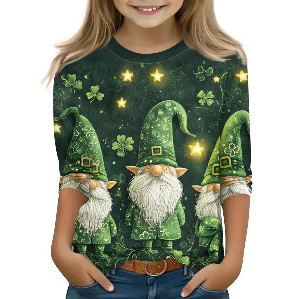 Print Tops For Youth Girls 5-16 Years Round Neck 3/4 Sleeves T-Shirts Trendy Tops Outfit Tees