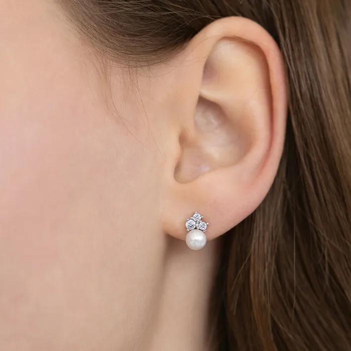 (Silver 925) Triple Cubic Pearl Drop Earrings EC3304