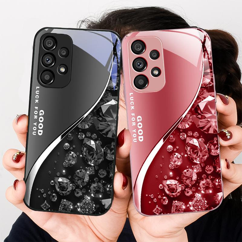 Barevný diamantový gradient pro Samsung Galaxy S23 U Ltra 24 Plus S20 21 FE S25 Ultra A70 A72 73 51 52 53 Tvrzené sklo Obal na telefon