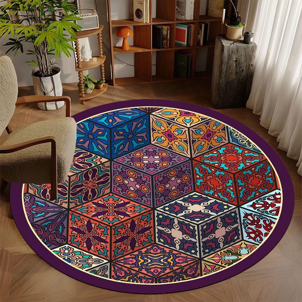 Modern Mandala Style Round Rug Lounge Room Yoga Mat Living Room Sofa Rug Home Decor Bedroom Bedside Soft Rug Reading Chair Mat