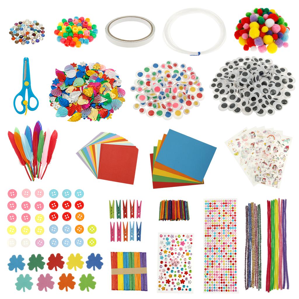 1 Set Art and Craft Supplies Kit Funny Kid DIY Craft Set Children Art Supply Tools Kit with Pompoms Sequins Feather for Children