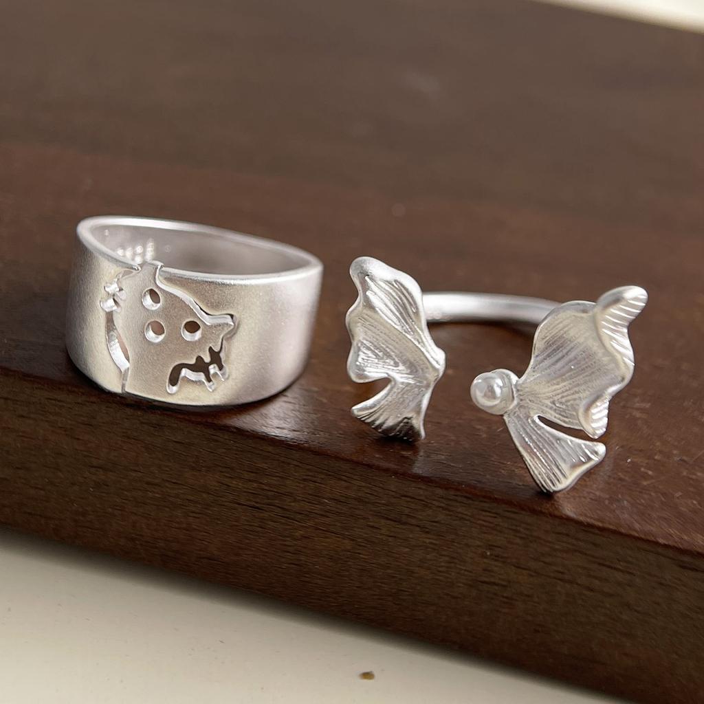 Xiaomi BF CLUB 925 Sterling Rings for Women Simple Geometric Handmade Irregular Retro Butterfly Cat Ring Allergy For Birthday Gift