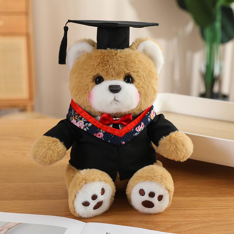 Graduation Doctor Bear Plush Toy with Hat & Red Bow Tie - Customizable Logo Option