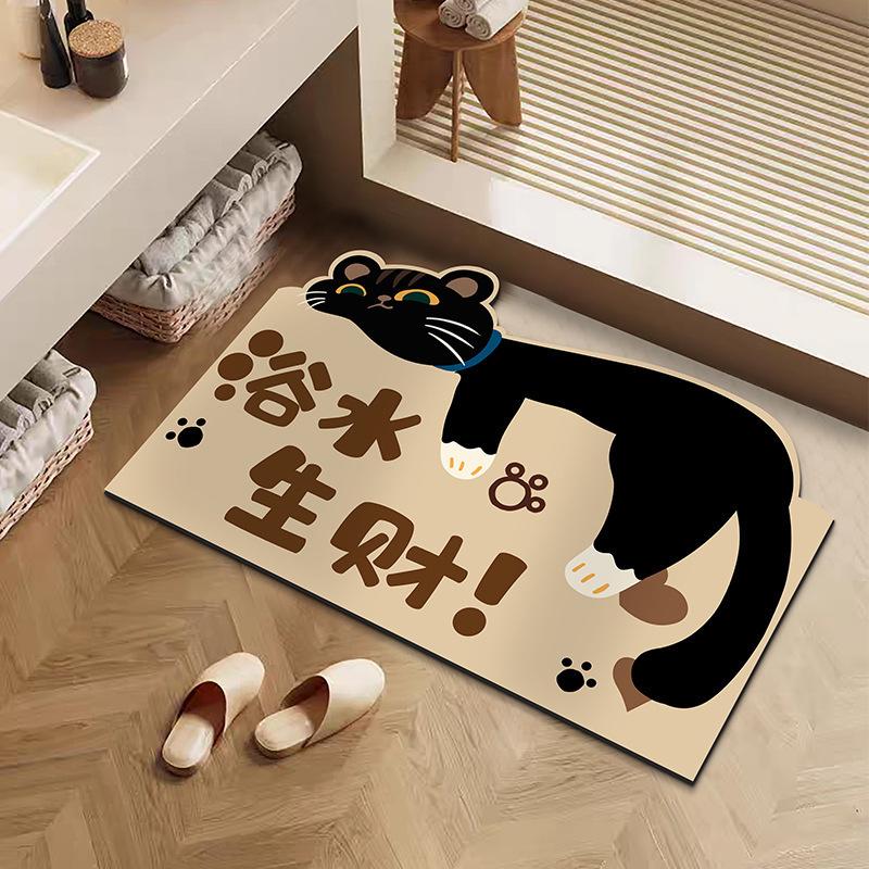 Cartoon Cat Diatom Mud Floor Mat - Dirt & Wear Resistant, Easy-Clean Bathroom Entryway Mat