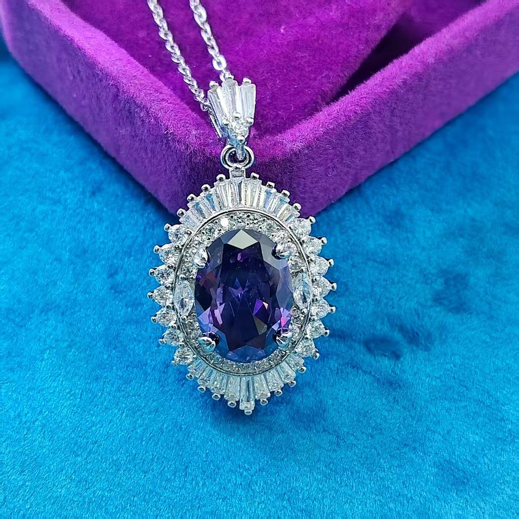 Fashion Jewelry Color Treasure High Carbon Diamond Pendant Necklace Female Simulation Pink Tourmaline Amethyst Citrine Clavicle Chain