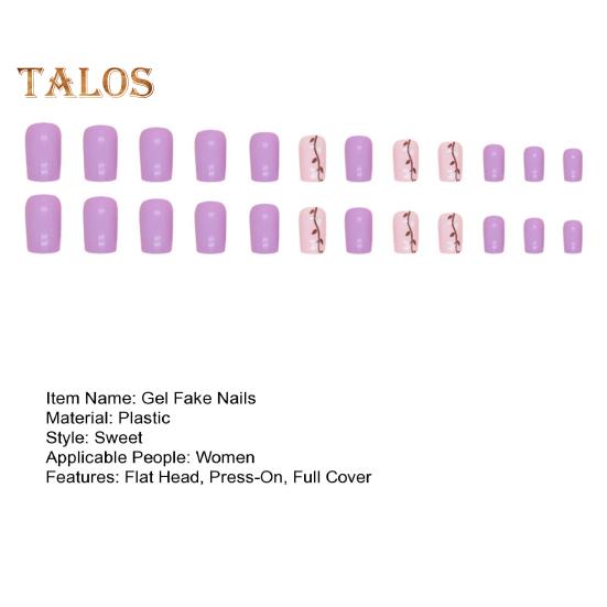 24Pcs Cute Purple-Color Gel Fake Nails Flat Head Press-On Nails Wearable False Nails Full Cover Artificial French Tip DIY Nail Art Accessories