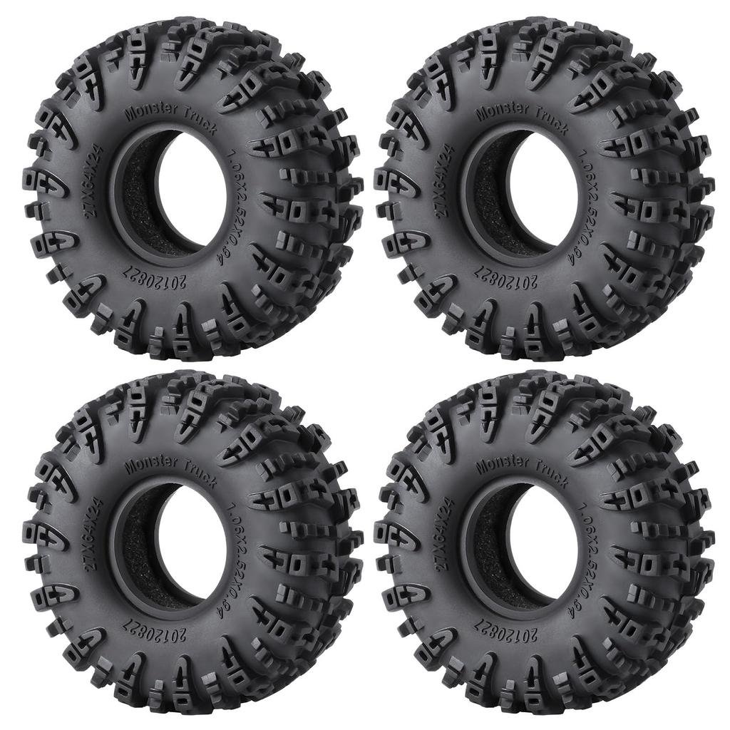 TRZX 1/18 Scale Traxxas TRX4-M RC Crawler Car Tires, 4 Pieces, 1.1" Tires, 64mm Rubber Soft Wheels (#A)