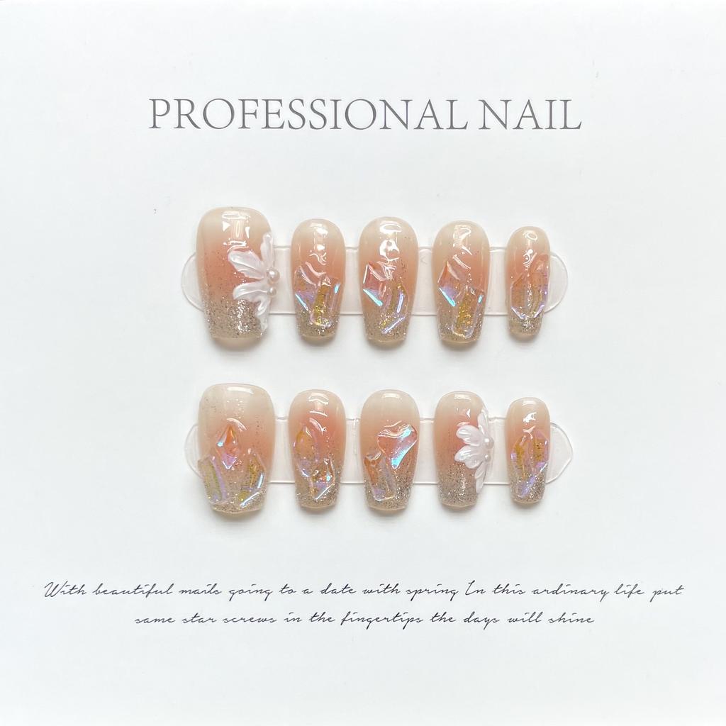 10pcs/set Purely Handmade Wearable Nails Removable Nail Art French Simple False Nails Finished Long and Short Nails