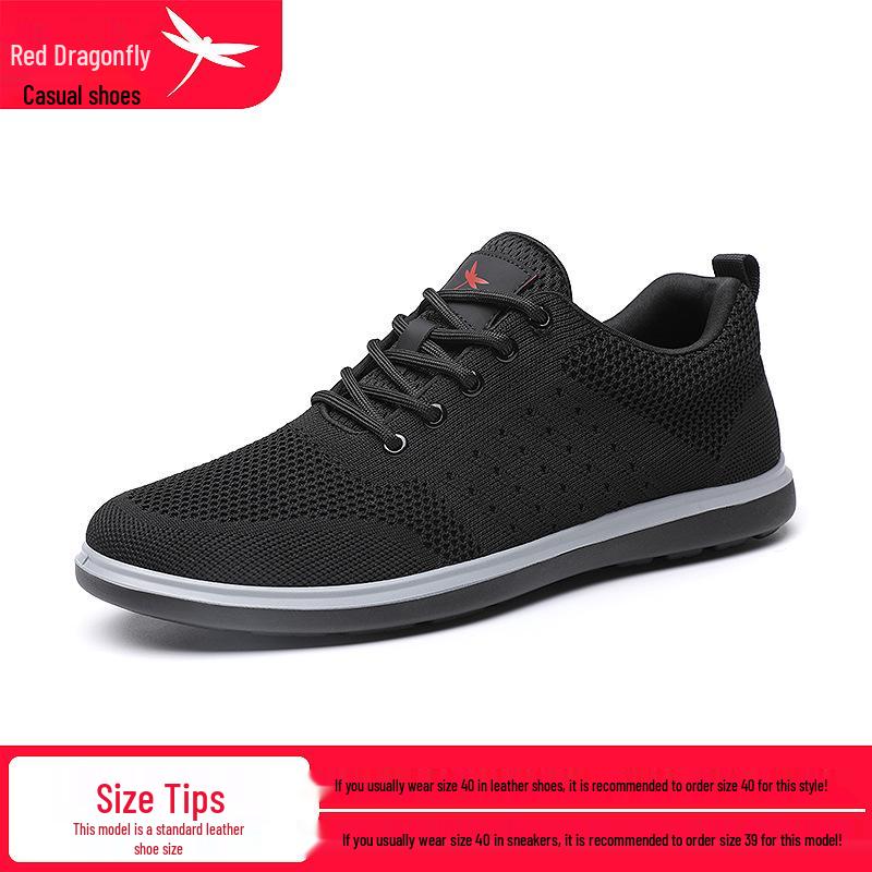 Red Dragonfly Men s Summer Soft Sole Mesh Sneakers - Breathable Flyknit Sport Casual Dad Travel Shoes 43 чёрный
