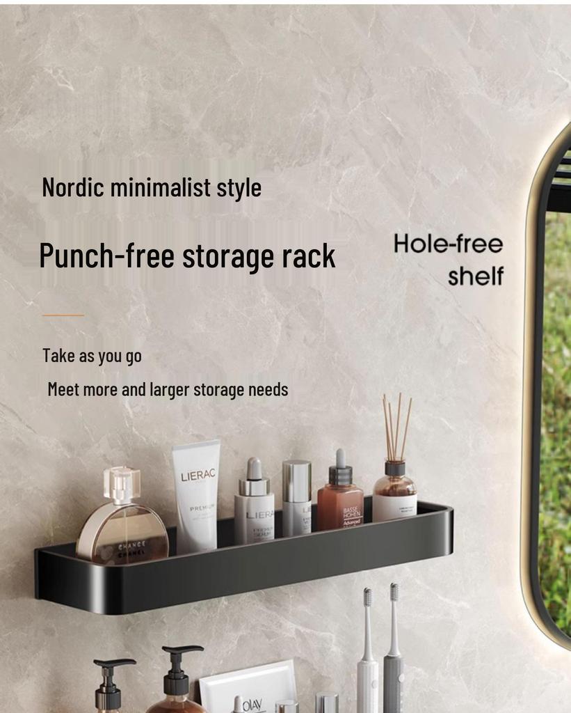 Black Space-Saving Aluminum Wall Shelf & Towel Rack - No Drilling Needed