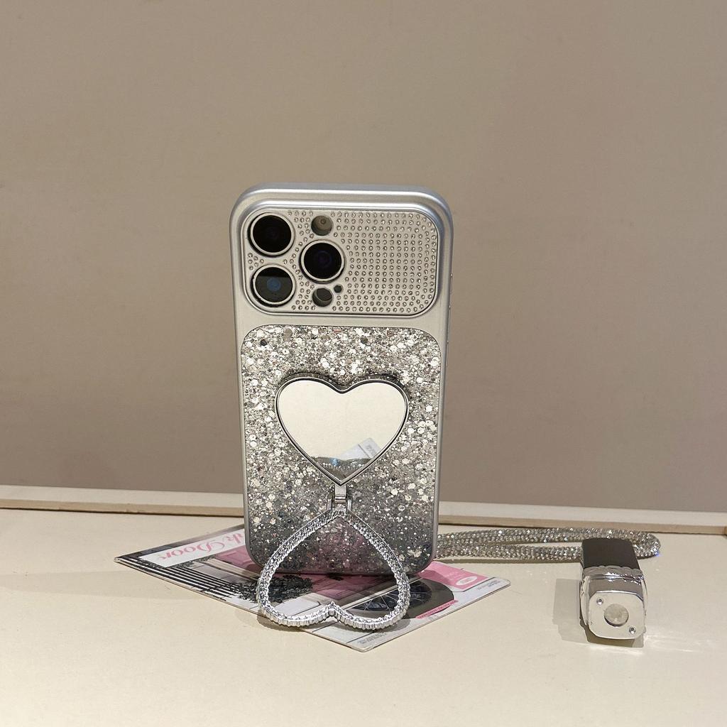 Applicable To Apple 17proMax Glitter Epoxy Mobile Phone Case Love Mirror iPhone16 Lens Rhinestone 15 Protective Case
