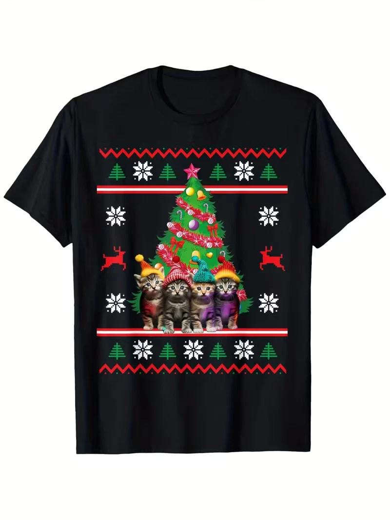 Funny Christmas T-Shirt - Angry Cats, Santa Hats, Reindeer & Snowflakes - Soft B XS