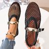 Women's Summer Ballet Flat Sandals Hollow Mesh Breathable Slip On Buckle Closure Comfortable Casual Shoes