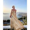 Ladies Summer New Sexy Chest Wrapped Bronzing Party Dress Solid Color Elegant Casual Big Swing Decoration Design Long Skirt