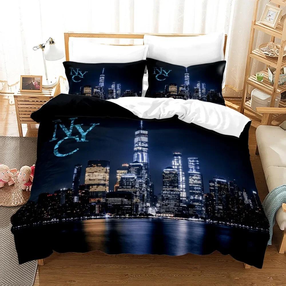 New York City Night View Bedding Set Queen King Size Soft Comforter Duvet Cover Pillowcase Home Textile