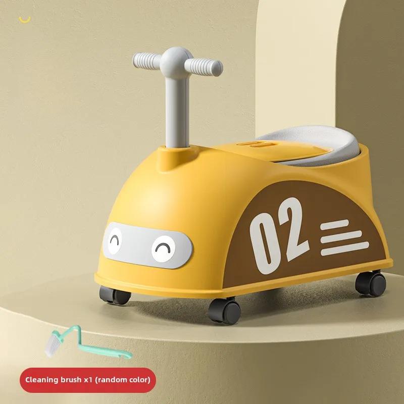 

Детский туалет в форме машинки, портативный, нескользящий, детский горшок, тренировочный туалет для малышей с роликами, многофункциональный туалет, детские подарки жёлтый