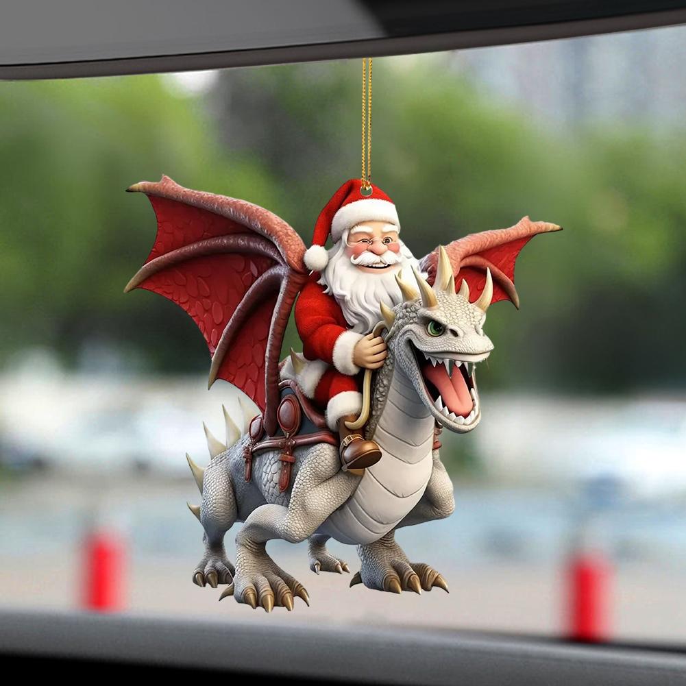 2 PCS Personalized Christmas Ornaments Santa Flying Dragon 2D Flat Acrylic Xmas Hanging Pendant for Wedding Holiday Pendants
