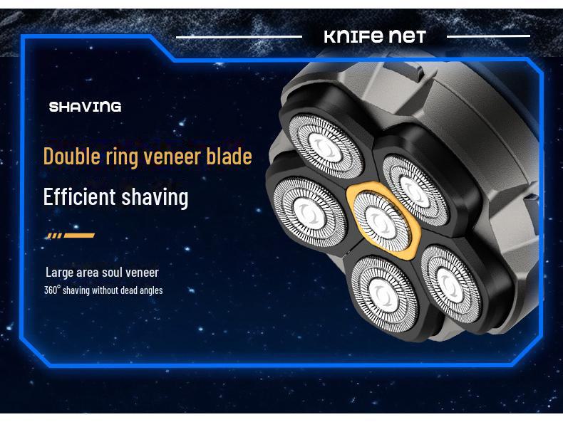 Magnetic Six-Blade Digital Balding Shaver, Fully Washable for Self-Use