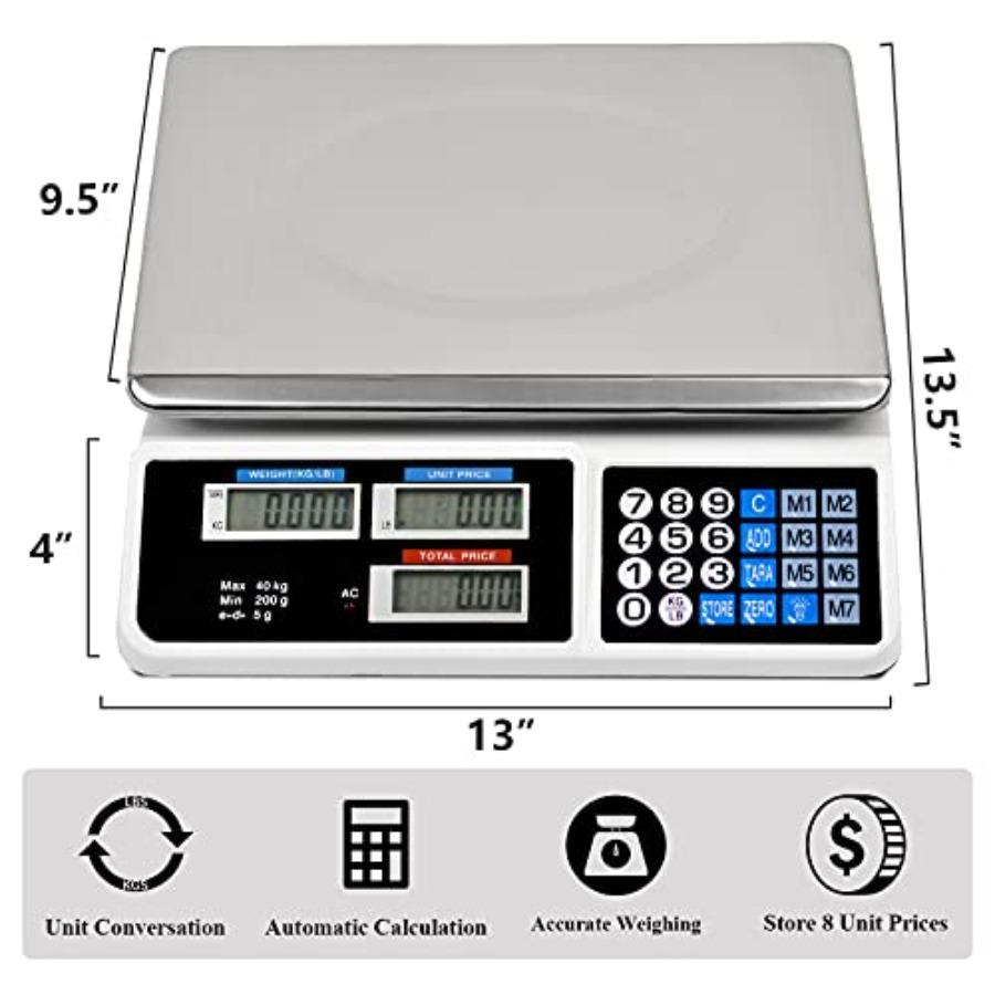 88LB Digital Price Scale Electronic Price Computing Scale LCD Digital Commercial Food Meat Weight Scale Upgraded Version