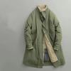 Youth Winter Solid-Color Vintage Warm Jacket Mid-Length Stand Collar Casual Jacket