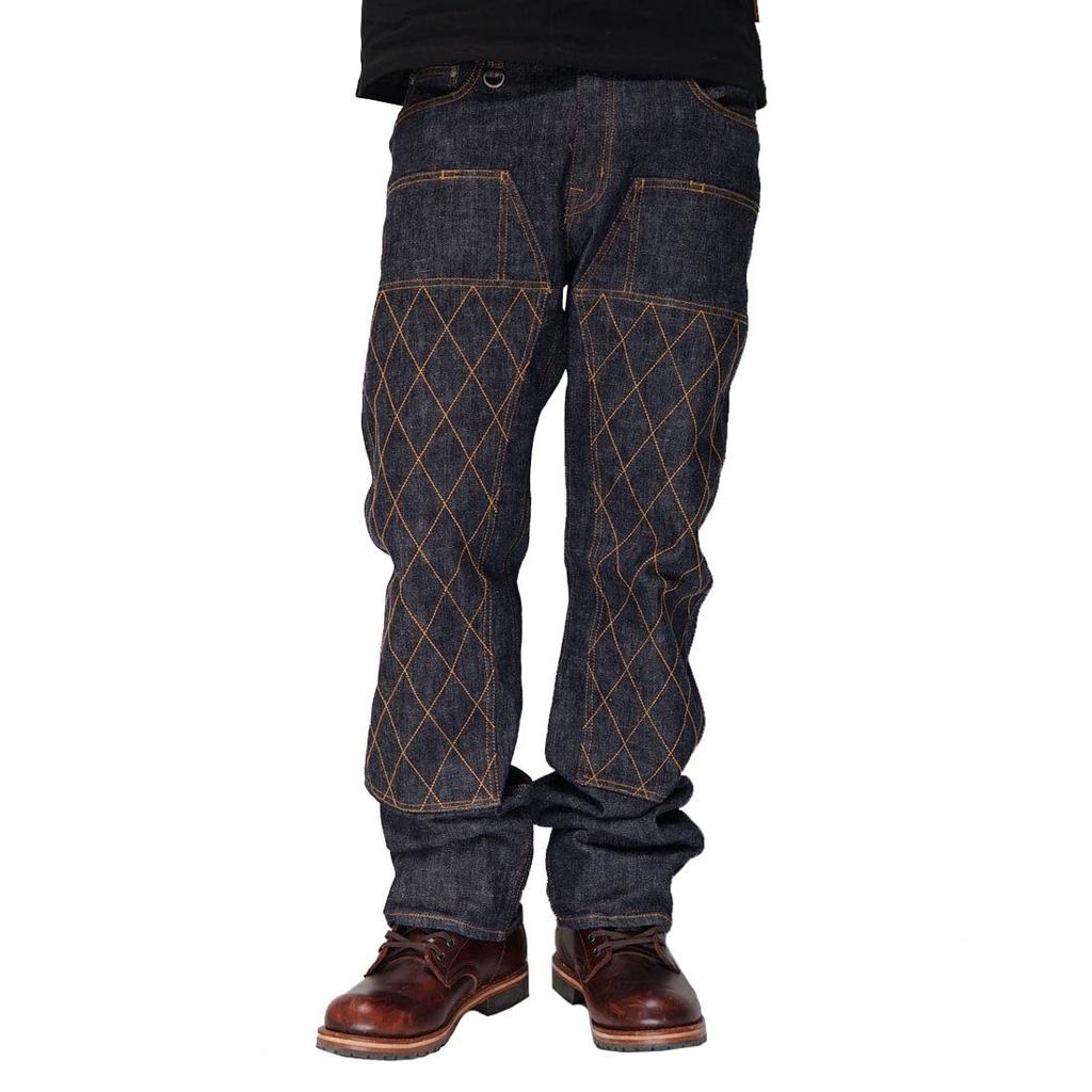 Kojima Jeans KOJIMA GENES 13oz Diamond Stitch Double Knee Straight Stretch Jeans Denim Made In One Pants, Japan, Men's, Wash, RNB-107, Indigo-38