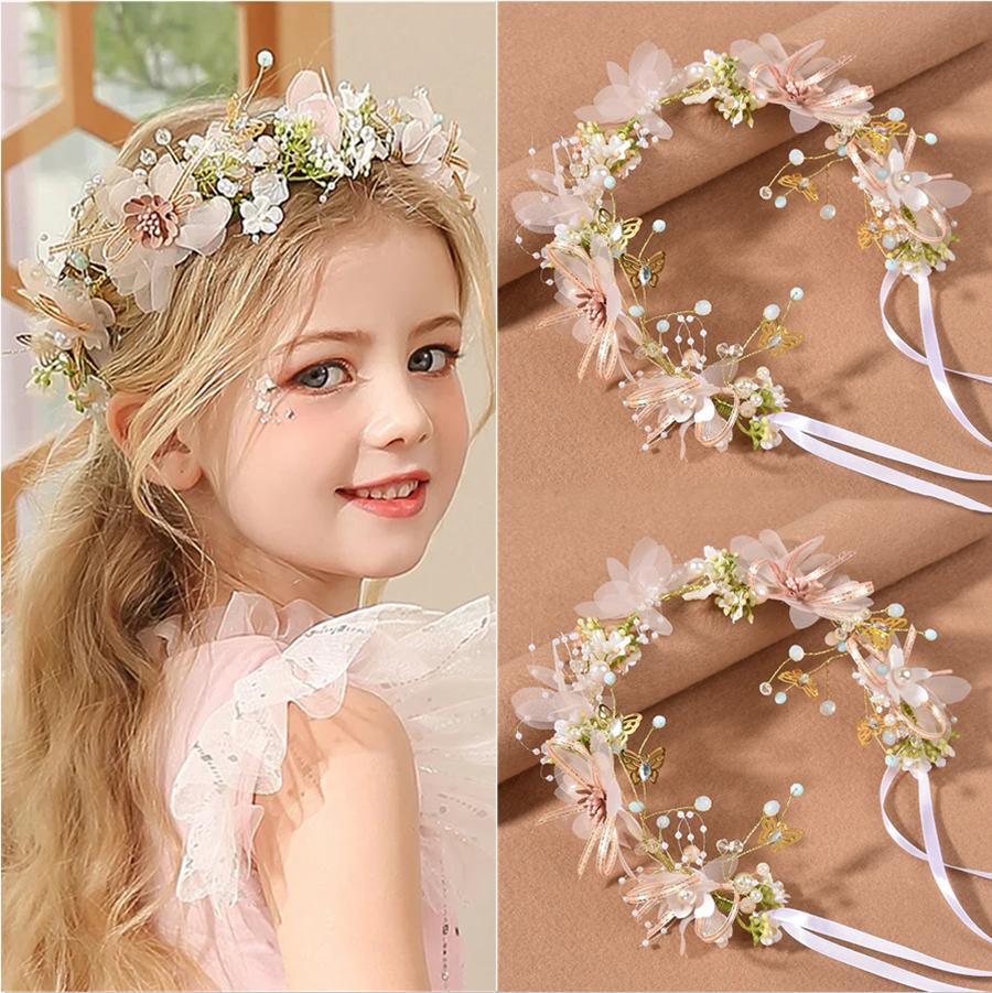 Korean Fashion Imitated Pearl Crowns Girls Bridal Wedding Headband Floral Flower Headband for Girls Adult Hair Accessories